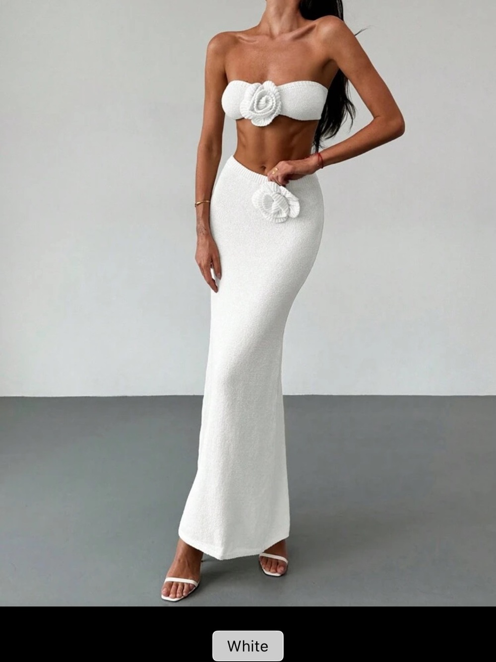White High-Waist Maxi Skirt with Floral Accent
